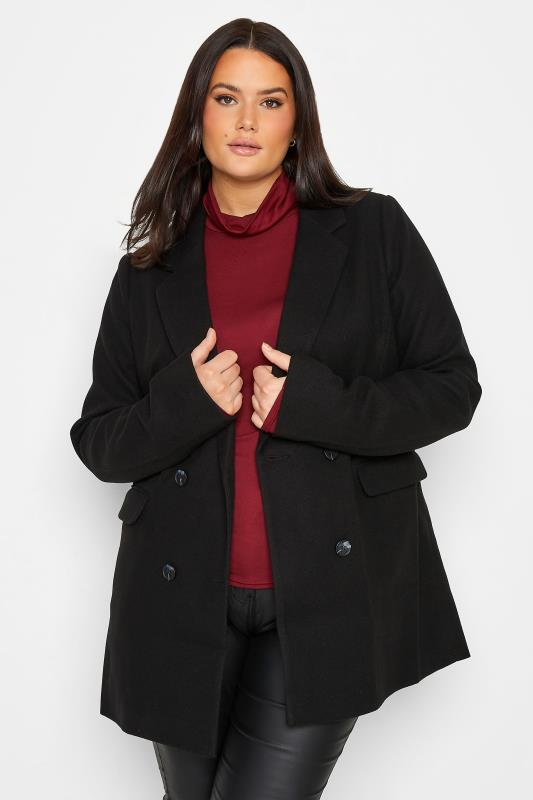 LTS Tall Women's Black Double Breasted Brushed Jacket | Long Tall Sally 1
