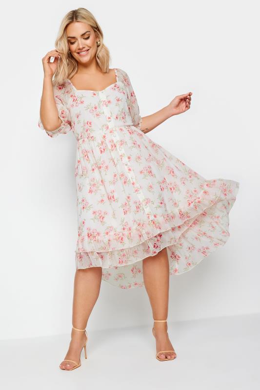 LIMITED COLLECTION Curve White Floral Print Dipped Hem Midi Dress