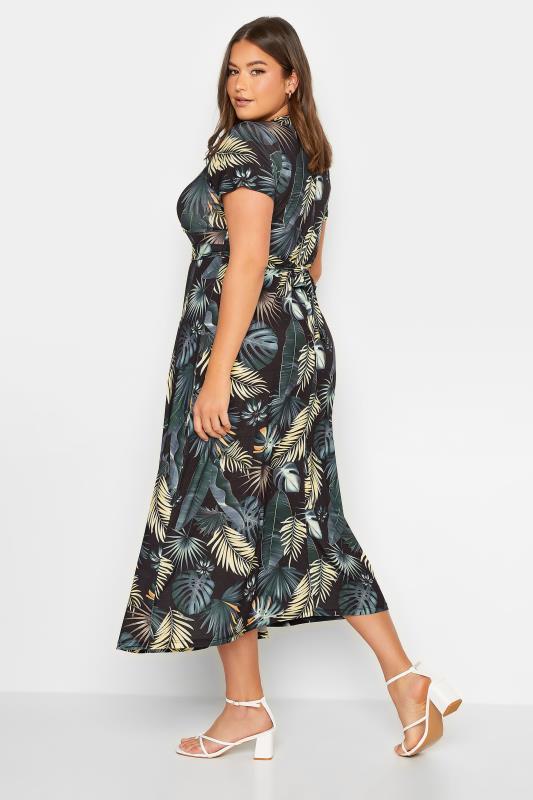 YOURS Curve Plus Size Black Tropical Leaf Print Wrap Dress | Yours Clothing  3