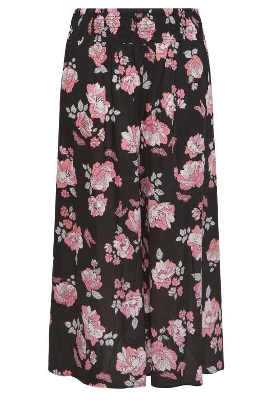 YOURS Plus Size Black Butterfly Print Shirred Waist Wide Leg Trousers | Yours Clothing 5