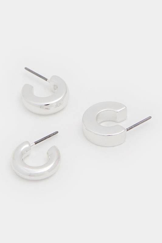 YOURSET 3 PACK Silver Tone Mini Hoop Earrings | Yours Clothing 2