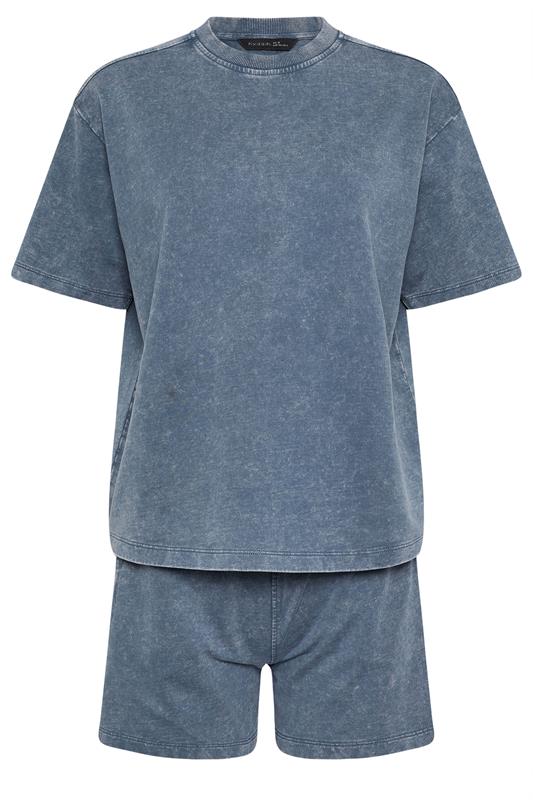 PixieGirl Petite Women's Set Blue Acid Wash Cotton T-Shirt & Shorts | PixieGirl 6