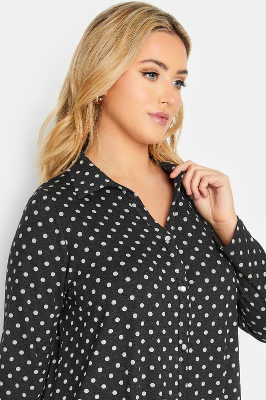 Plus Size Charcoal Grey Polka Dot Button Through Shirt | Yours Clothing  4