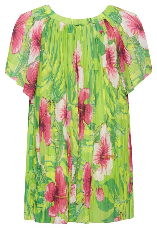 YOURS Curve Green Floral Double Layer Mesh Bardot Top | Yours Clothing  7