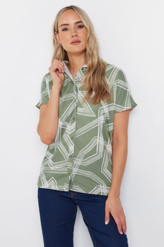 LTS Tall Khaki Green Abstract Print Shirt | Long Tall Sally 1