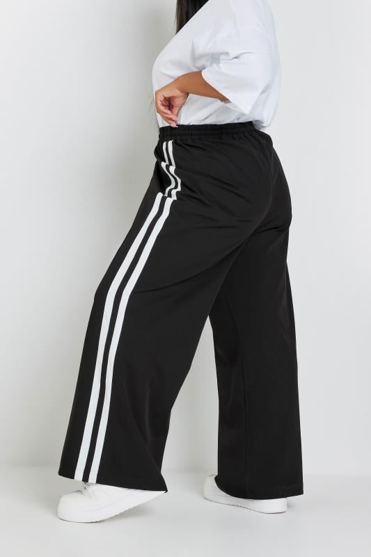 YOURS Plus Size Black Double Side Stripe Wide Leg Trousers | Yours Clothing 4