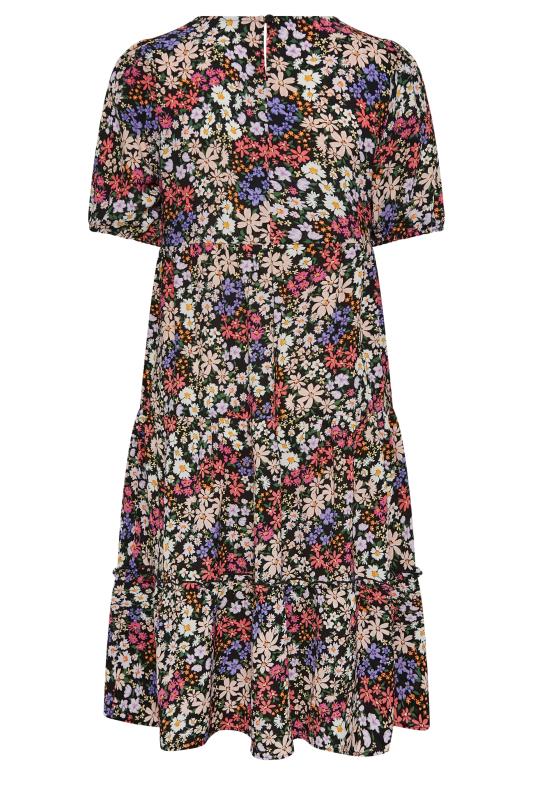 YOURS Curve Plus Size Black Floral Short Sleeve Midi Dress | Yours Clothing  7