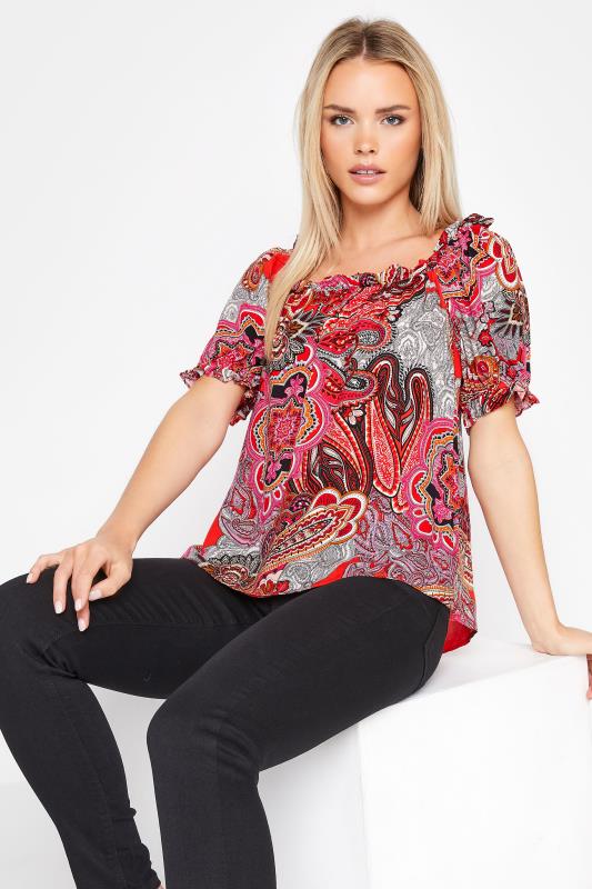Petite Red Paisley Print Gypsy Detail Top 1