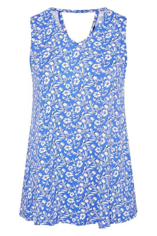 Plus Size Blue Floral Cut Out Back Top | Yours Clothing  6