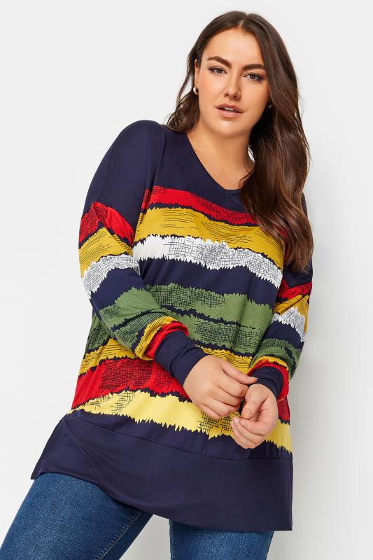 YOURS Plus Size Navy Blue Abstract Print Top | Yours Clothing 1