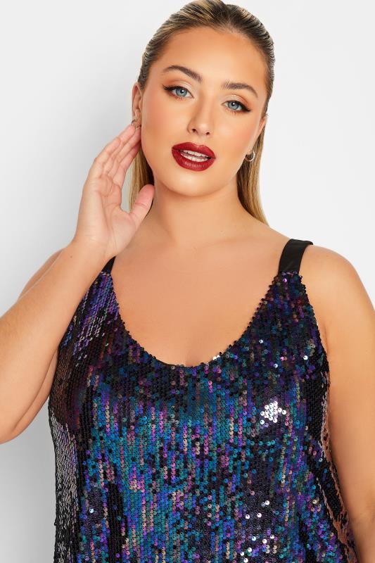 YOURS LONDON Plus Size Black Sequin Embellished Cami Top | Yours Clothing 5