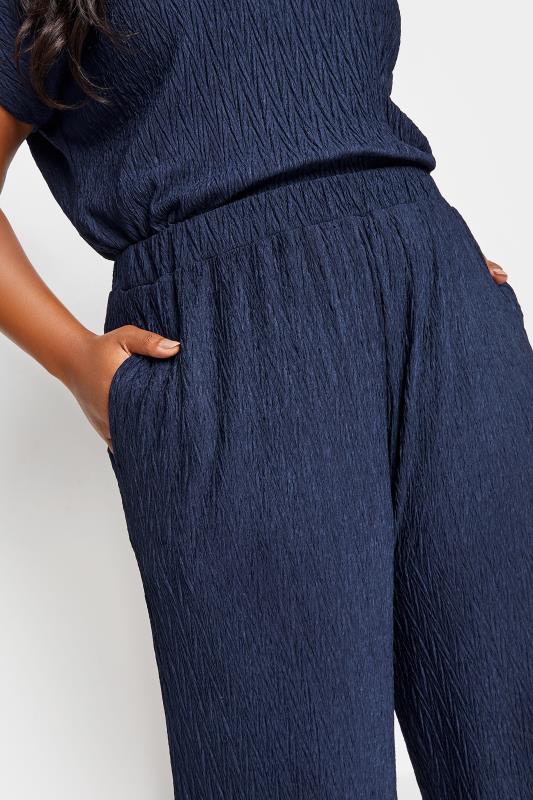 YOURS Plus Size Navy Blue Crinkle Plisse Wide Leg Trousers | Yours Clothing 5
