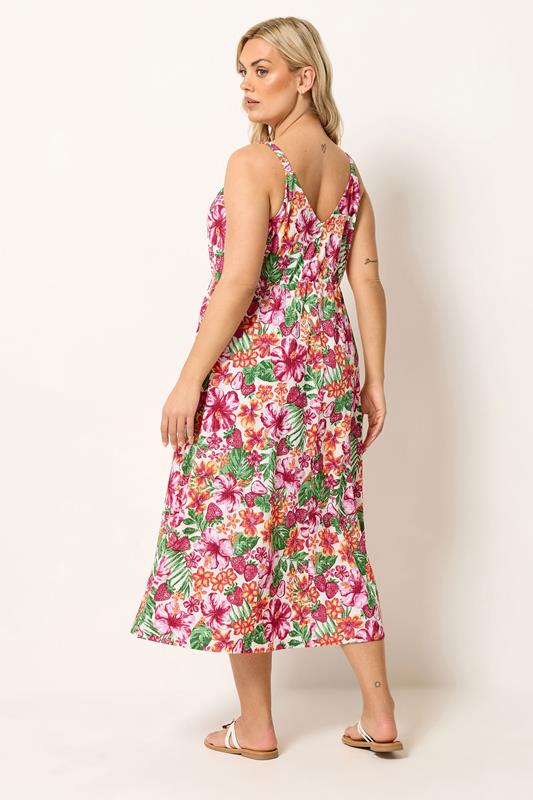 YOURS Plus Size Pink Tropical Keyhole Midi Dress | Yours Clothing 2