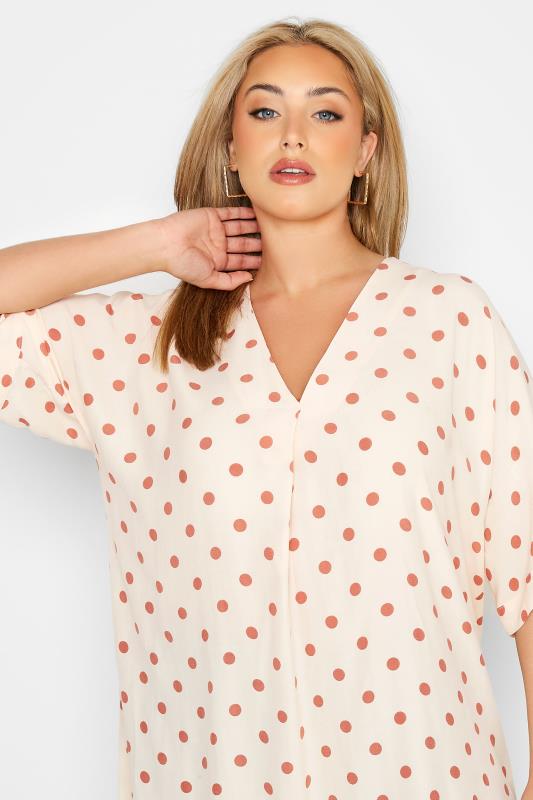 Plus Size Natural Brown Polka Dot Pleat Front V-Neck Top | Yours Clothing 4