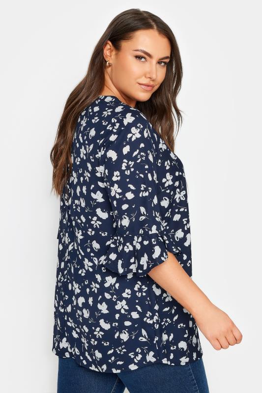 YOURS Plus Size Navy Blue Floral Print Swing Top | Yours Clothing 3