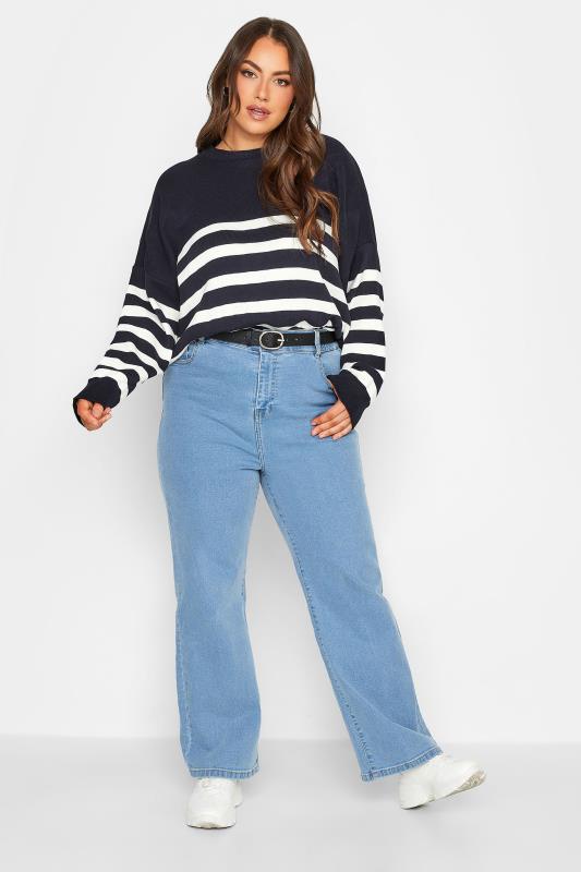 YOURS Plus Size Navy Blue Stripe Jumper | Yours Clothing 3