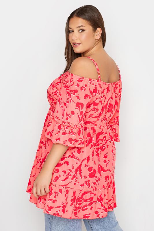 Plus Size Pink Leopard Print Cold Shoulder Top | Yours Clothing 3