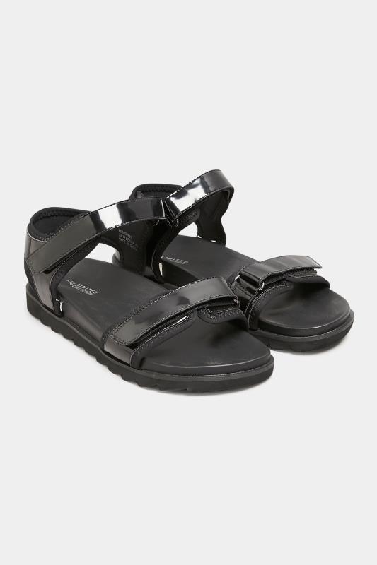 Tall  Yours Black Patent Velcro Sandals In Extra Wide EEE Fit
