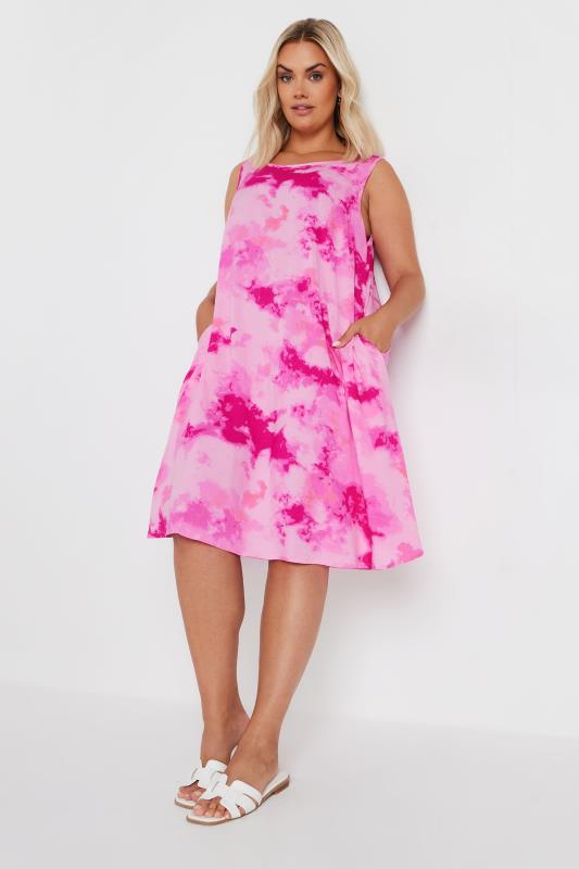 YOURS Plus Size Pink Abstract Print Pocket Swing Dress | Yours Clothing 2