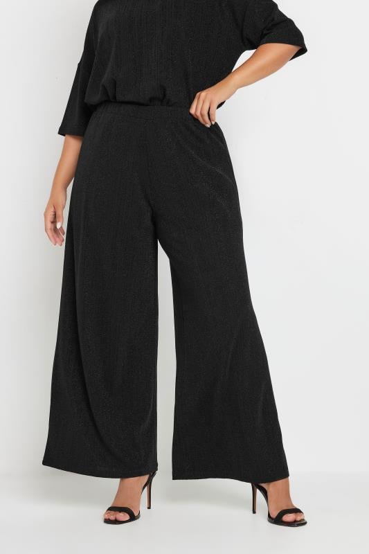 YOURS Plus Size Black Metallic Stripe Wide Leg Trousers | Yours Clothing  1