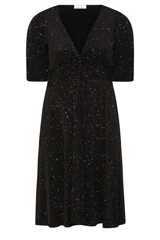YOURS LONDON Plus Size Black & Pink Glitter Party Knot Front Dress | Yours Clothing 6