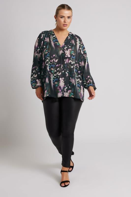 YOURS LONDON Plus Size Black Abstract Print Pleated Blouse | Yours Clothing 3