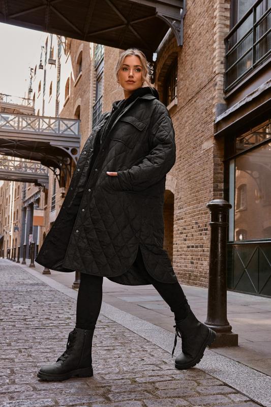 YOURS Plus Size Black Longline Quilted Jacket | Yours Clothing 5
