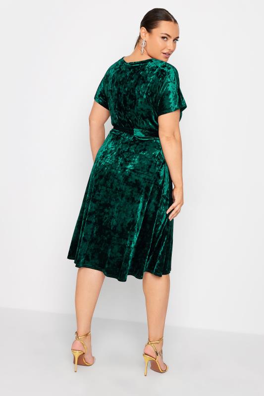YOURS LONDON Plus Size Emerald Green Velvet Wrap Skater Dress | Yours Clothing 3