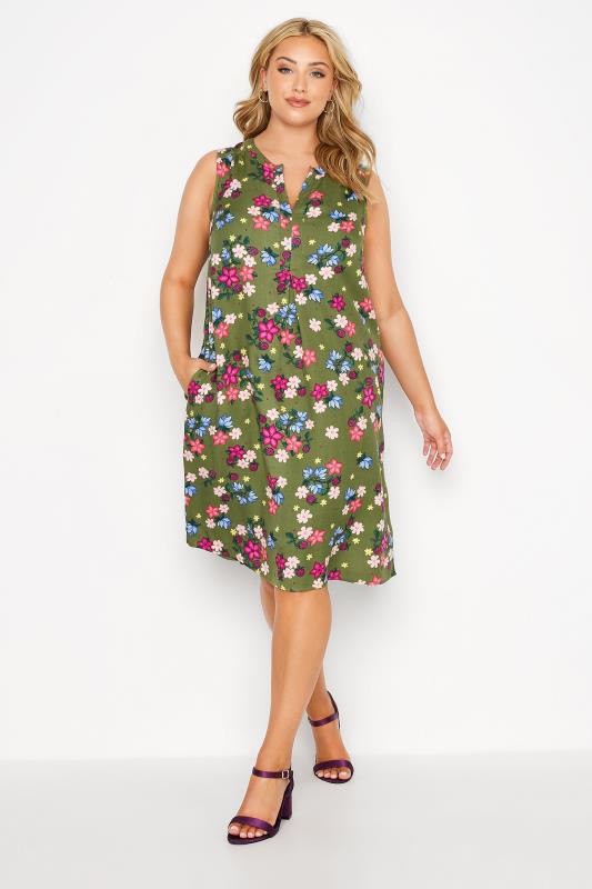 Plus Size Green Floral Sleeveless Shirt Dress | Yours Clothing 2