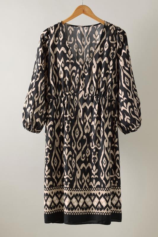 EVANS Plus Size Black & Brown Ikat Print Midi Dress | Evans 6