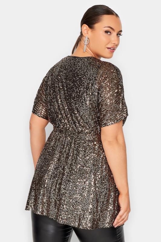 YOURS LONDON Plus Size Gold Sequin Short Sleeve Wrap Top | Yours Clothing 4