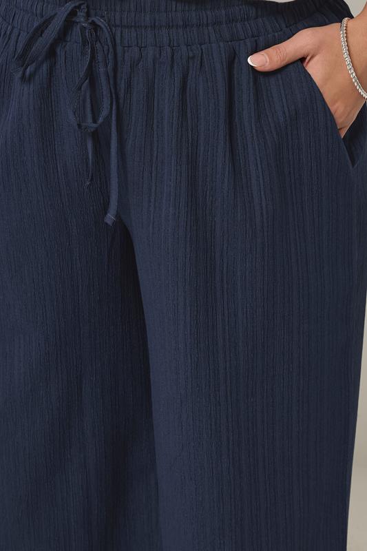 YOURS Plus Size Navy Blue Textured Cropped Trouser  4