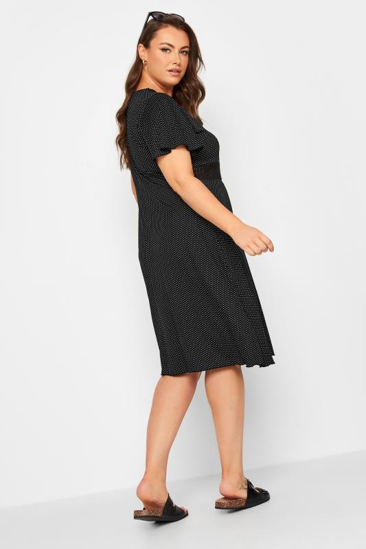 YOURS Plus Size Black Polka Dot Print Lace Detail Dress | Yours Clothing 3