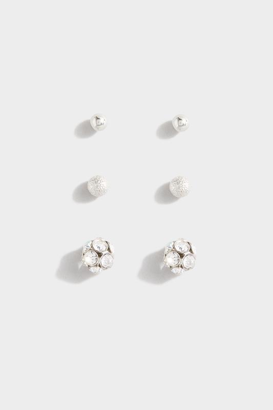 3 PACK Silver Diamante Stud Set | Yours Clothing 2