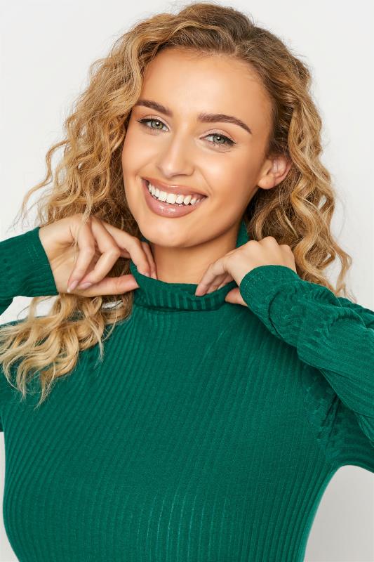 LTS Tall Emerald Green Ribbed Roll Neck Top 4