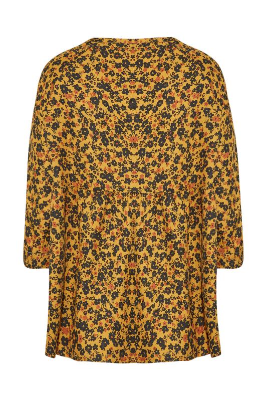 LIMITED COLLECTION Curve Yellow Floral Button Front Top_BK.jpg