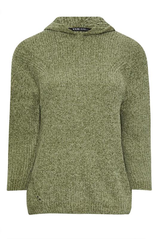 YOURS Plus Size Khaki Green Chenille Knitted Hoodie | Yours Clothing 5