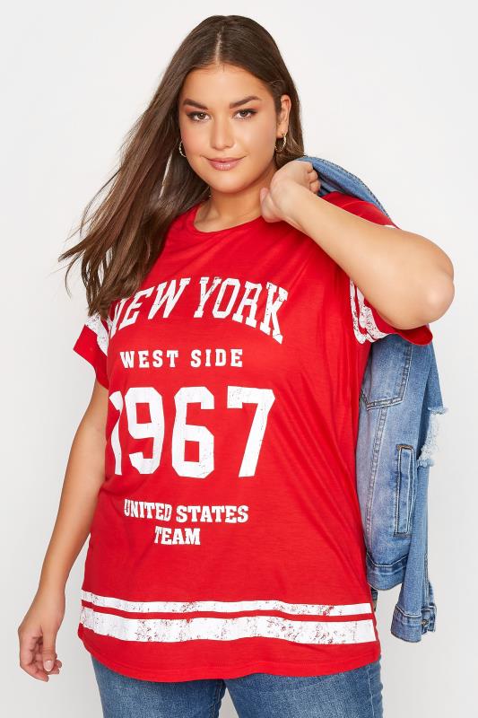 Plus Size  Curve Red 'New York' Logo Printed T-Shirt
