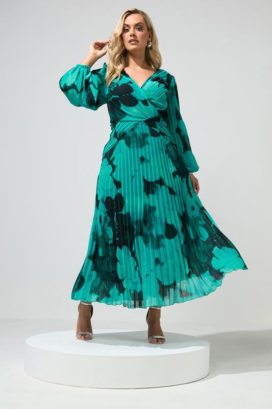  YOURS LONDON vestido plisado con estampado abstracto verde mar