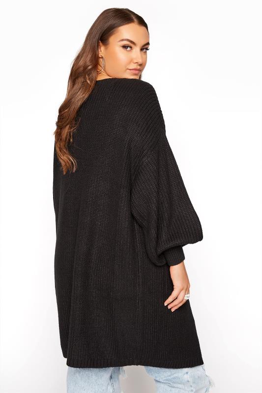 Curve Black Balloon Sleeve Knitted Cardigan 3