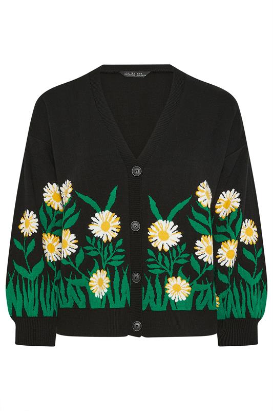 LIMITED COLLECTION Plus Size Black Floral Knitted Cardigan | Yours Clothing 5