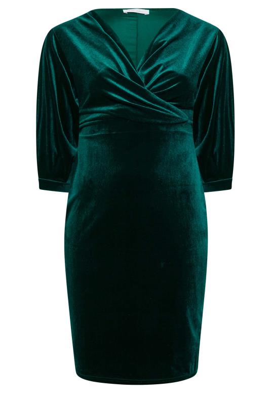 YOURS LONDON Curve Green Velvet Drop Shoulder Bodycon Wrap Dress | Yours Clothing 6