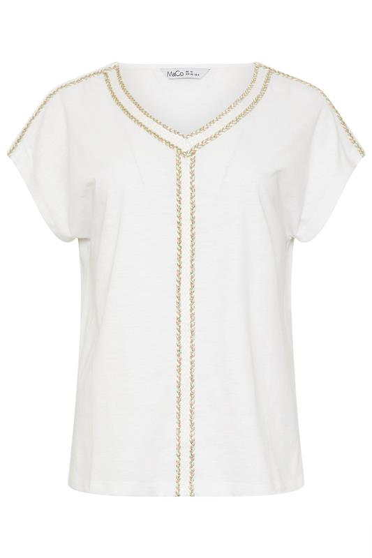 M&Co White Rope Cotton Embroidered T-Shirt | M&Co 6