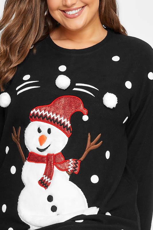 YOURS LUXURY Plus Size Black Snowman Christmas Soft Touch Top | Yours Clothing 5