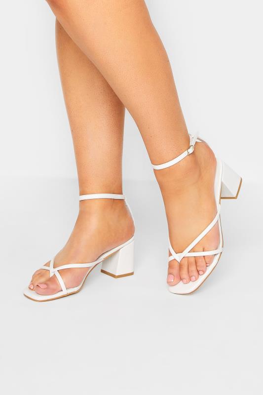 Plus Size  LIMITED COLLECTION White Mid Toe Post Heeled Sandals In Extra Wide EEE Fit