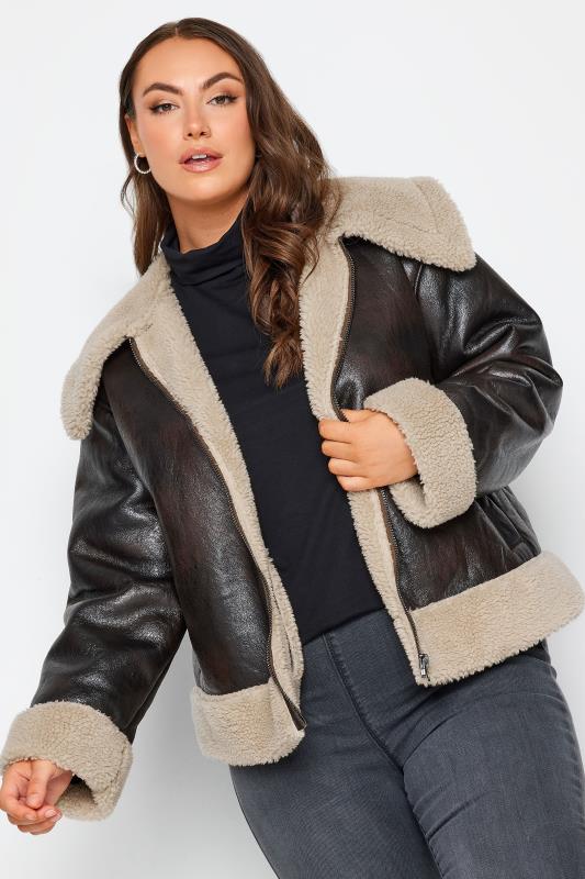 YOURS Plus Size Brown Aviator Jacket | Yours Clothing 4