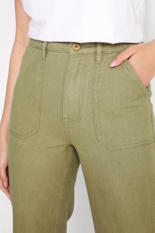LTS Tall Green Cotton Twill Wide Leg Cropped Trousers 3