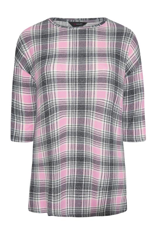 Curve Pink & Black Soft Touch Check Tunic Top_F.jpg