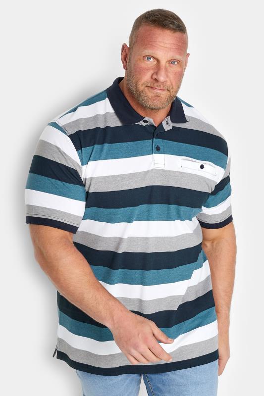 KAM Big & Tall Navy Blue Stripe Short Sleeve Polo Shirt | BadRhino  1