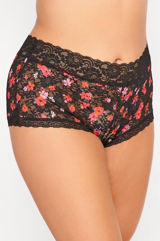 Plus Size 3 PACK Black & Red Floral Lace Shorts | Yours Clothing  2